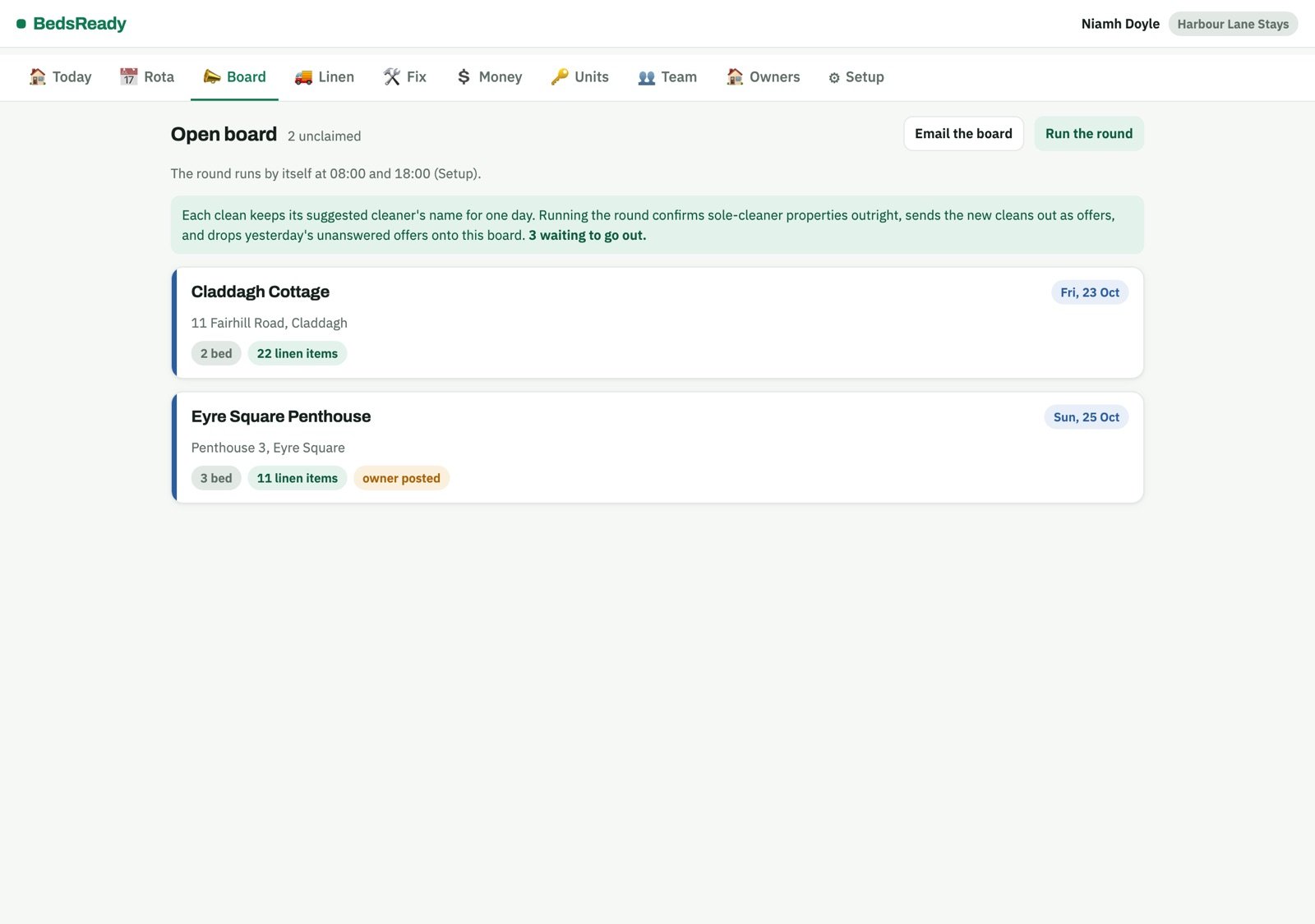 The open board of unclaimed cleans